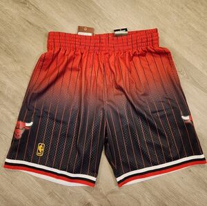 Mitchell & Ness Chicago Bulls Shorts NBA Red Black Pinstripe Mens Size XL